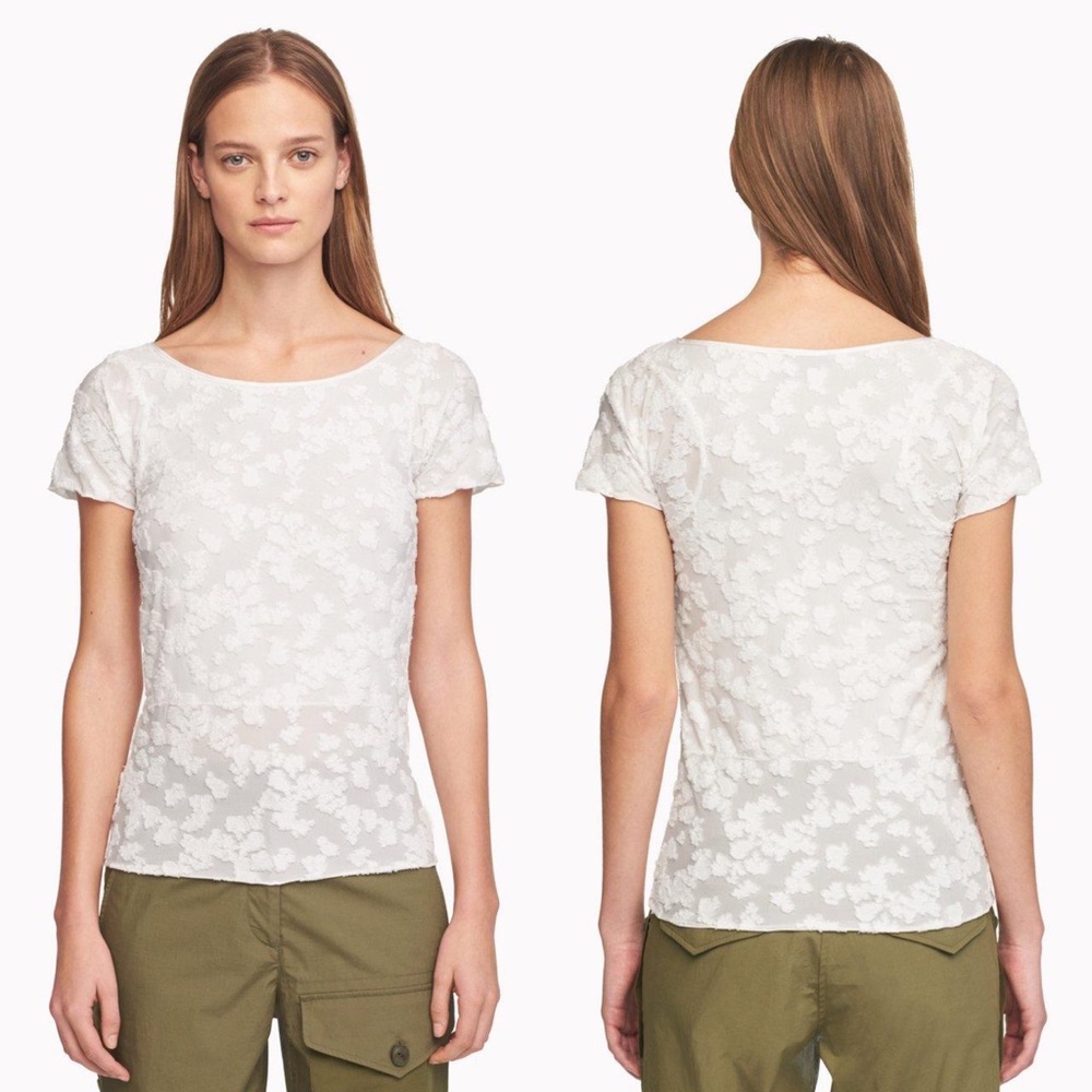 Rag & Bone Lucie White Floral Silk Blend Jacquard Top W282T26JT Women’s Size S